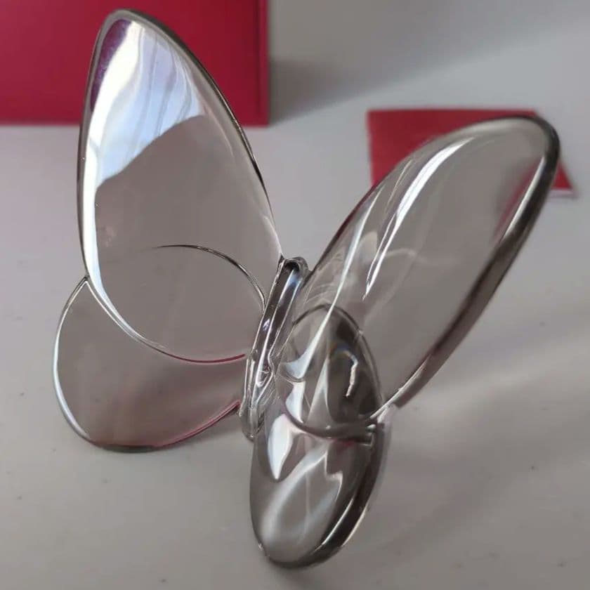 バカラ ラッキーバタフライ パピヨン グレー 置き物 クリスタル　置き物