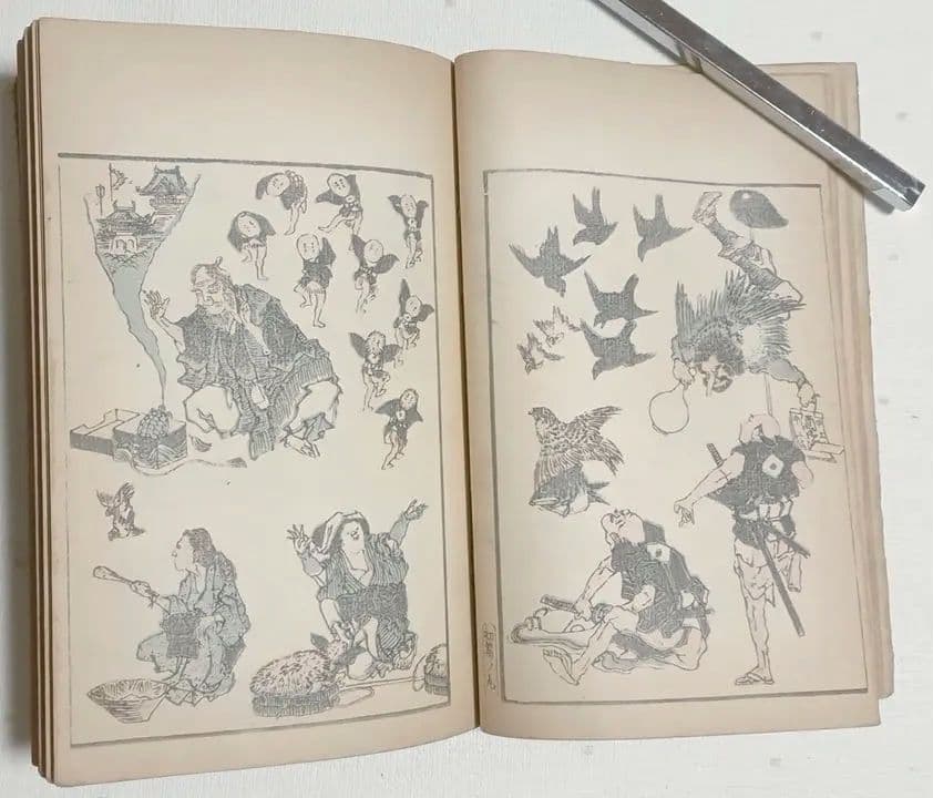 北斎画宛二編（色摺版画本)葛飾北斎画明治初期、後摺再板になります（初版は天保3年