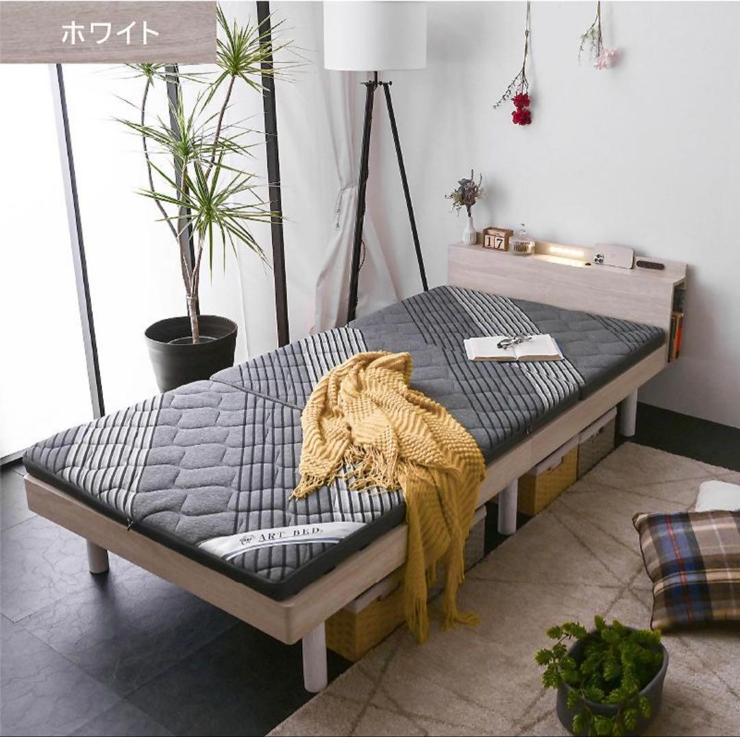 【新品未使用！】LED照明・2口コンセント付シングルベッド