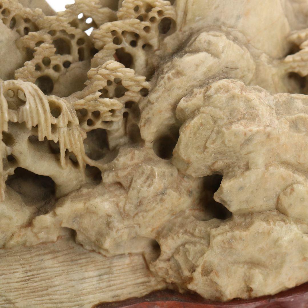 中国 寿山石楼閣山水雕 床飾 置物 彫刻　V306　KZ