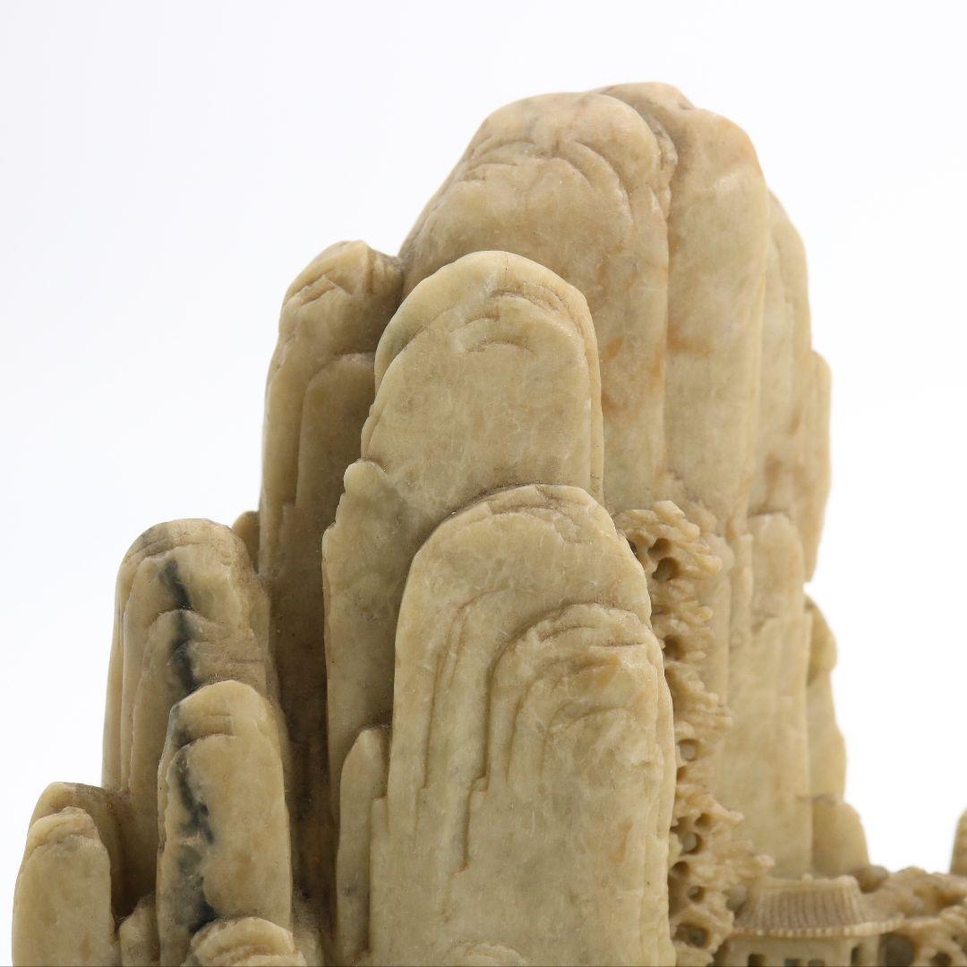 中国 寿山石楼閣山水雕 床飾 置物 彫刻　V306　KZ