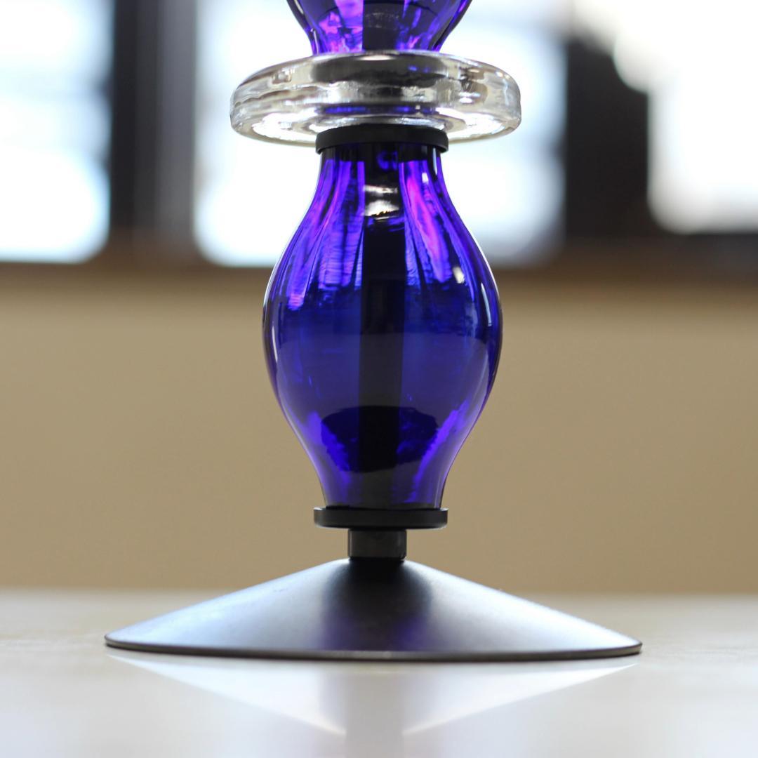 【美品・刻印】エリックホグラン　キャンドルスタンド オニオン型2段　ブルー 02