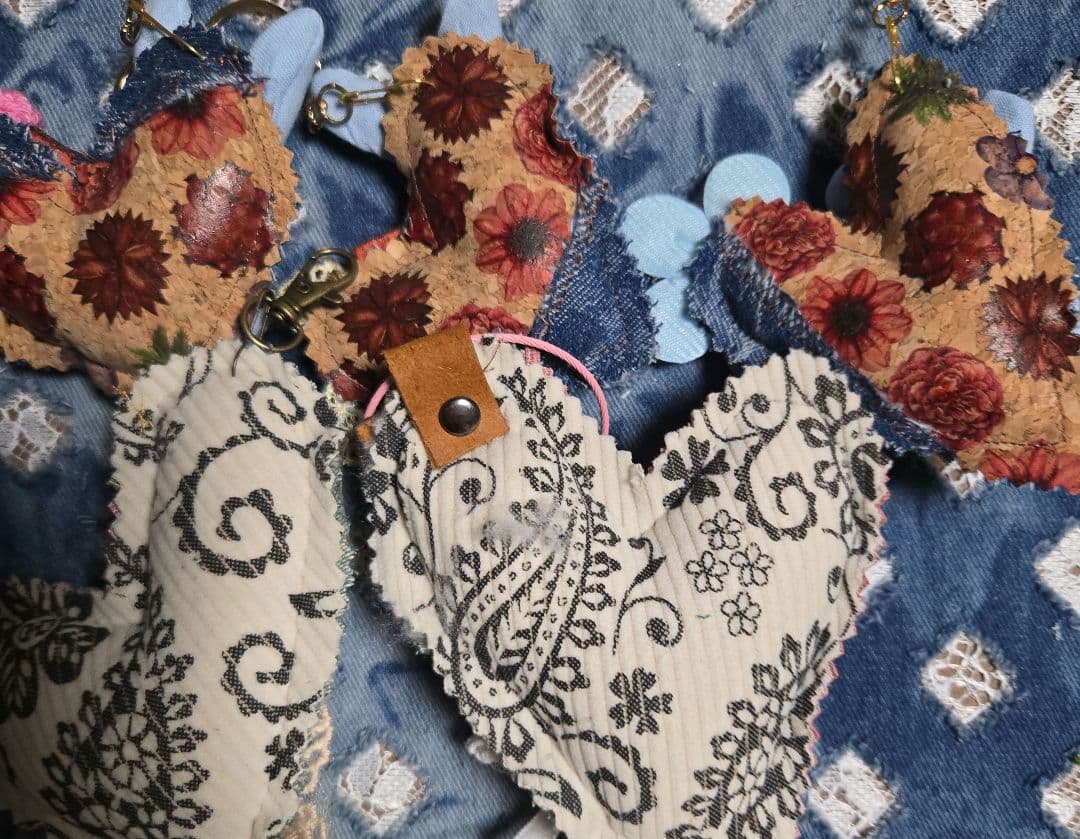 いちごパフェ☆デニムリメイクハンドメイドぷっくりチャーム　キーホルダー