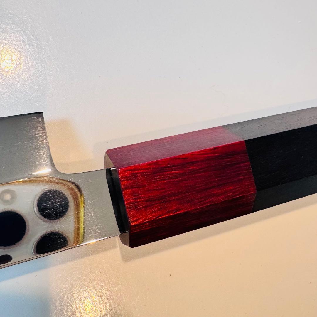 270mm 先丸　柳刃包丁 鏡面　黒檀紫檀八角柄 刺身包丁 全鋼