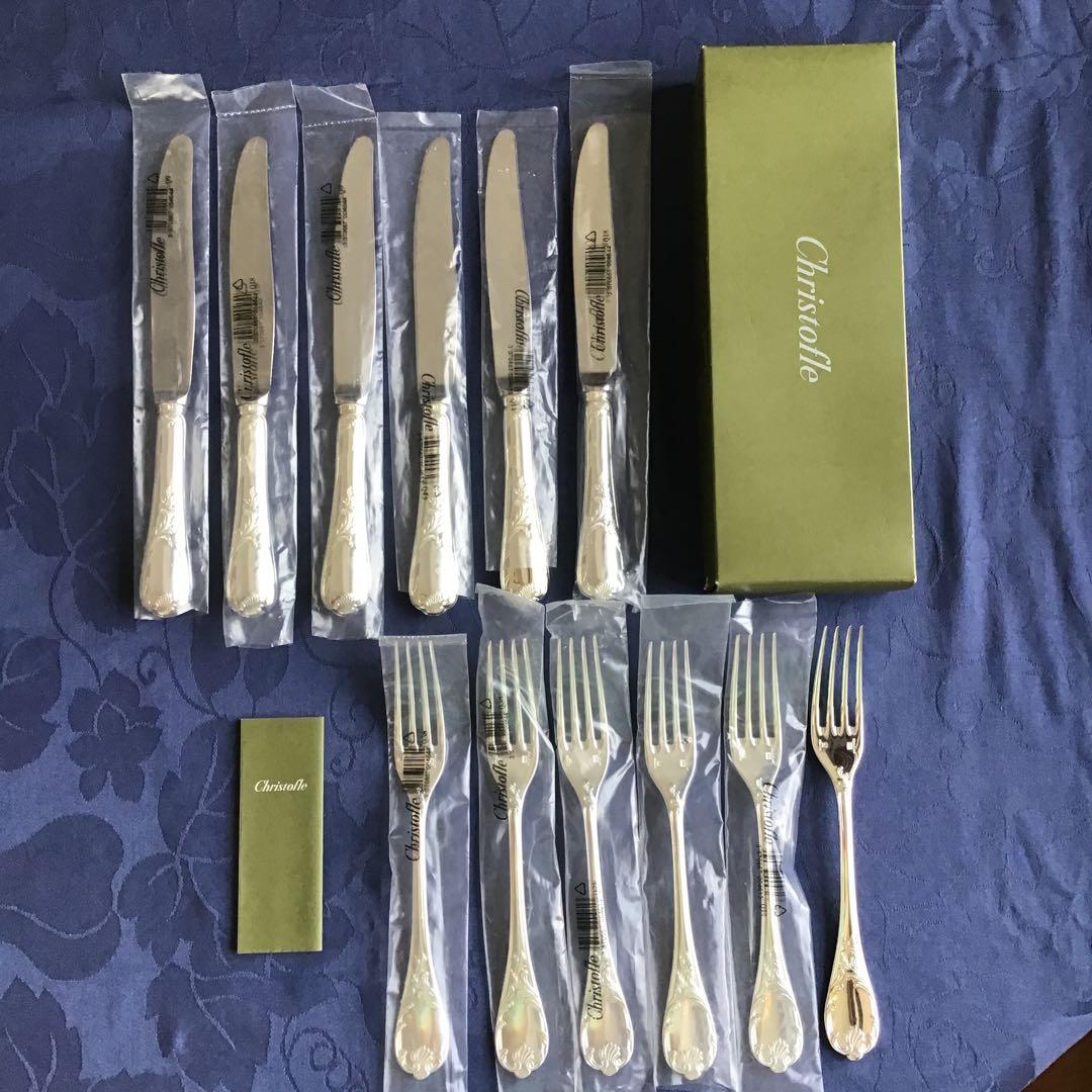 CHRISTOFLE MARLY》ディナー用シルバーナイフ＆フォーク各々6本