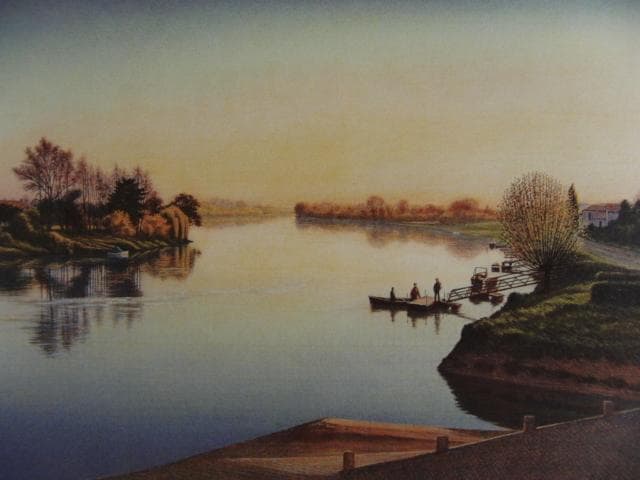 中根寛 「ドルドーニュの朝」、希少画集より、状態良好、新品高級額装