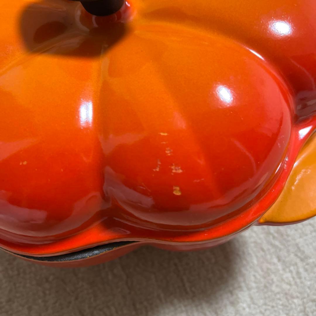 美品　ル・クルーゼ　パンプキンキャセロール　19.L 初期　丸ツマミ　オレンジ