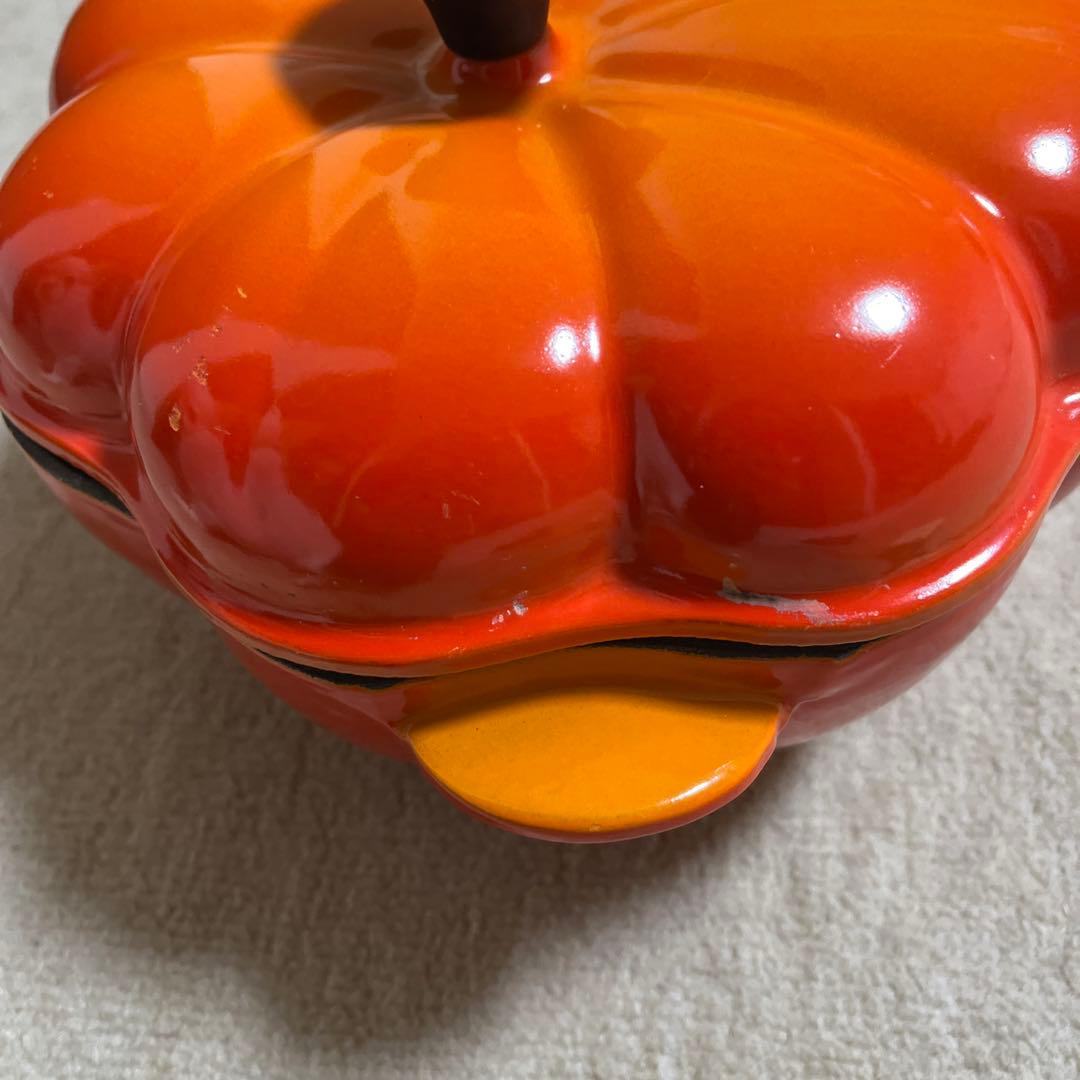 美品　ル・クルーゼ　パンプキンキャセロール　19.L 初期　丸ツマミ　オレンジ