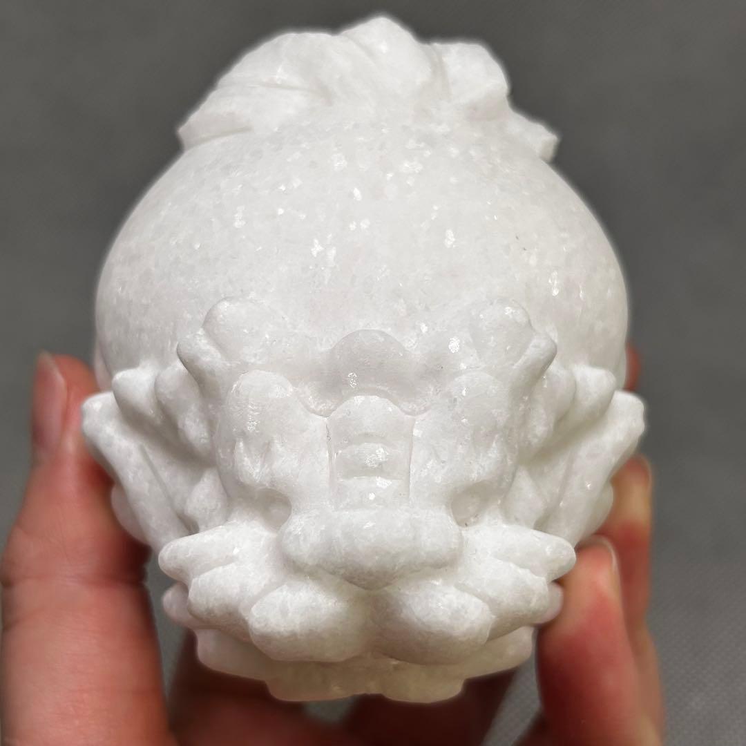 アラバスター　漢白玉　ロングイ　龍亀　置物　美しい　キラキラ　451g