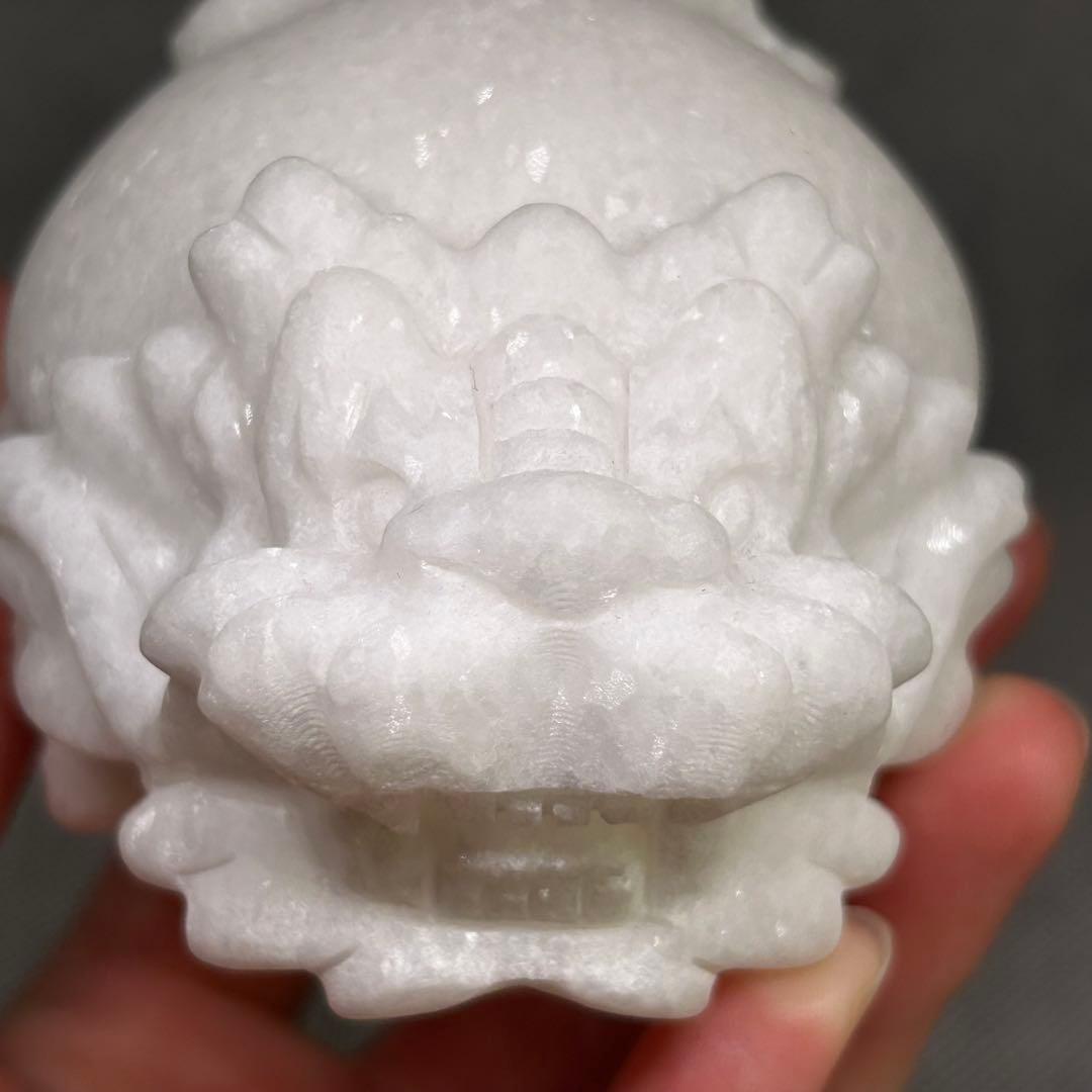 アラバスター　漢白玉　ロングイ　龍亀　置物　美しい　キラキラ　451g