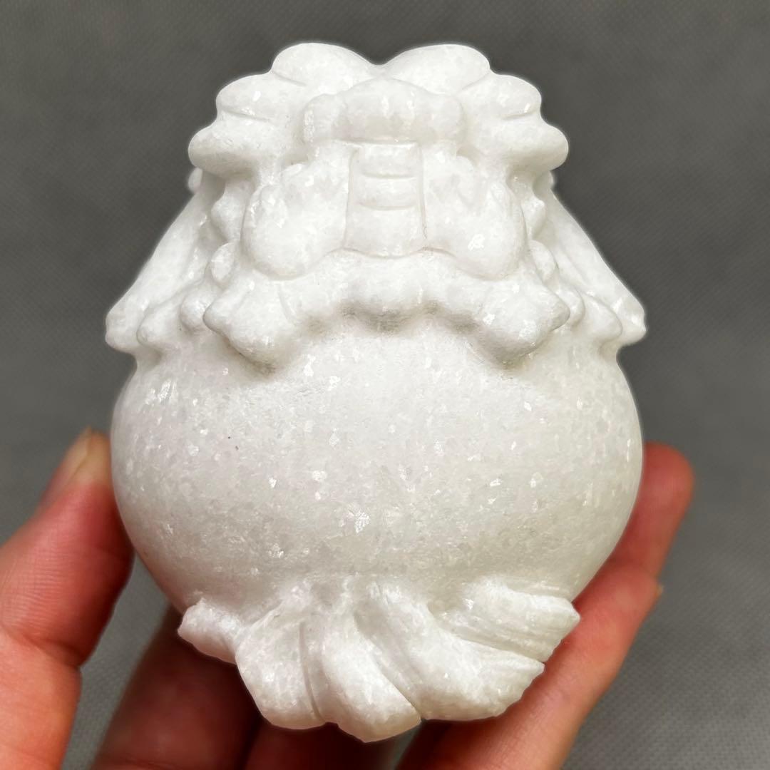 アラバスター　漢白玉　ロングイ　龍亀　置物　美しい　キラキラ　451g