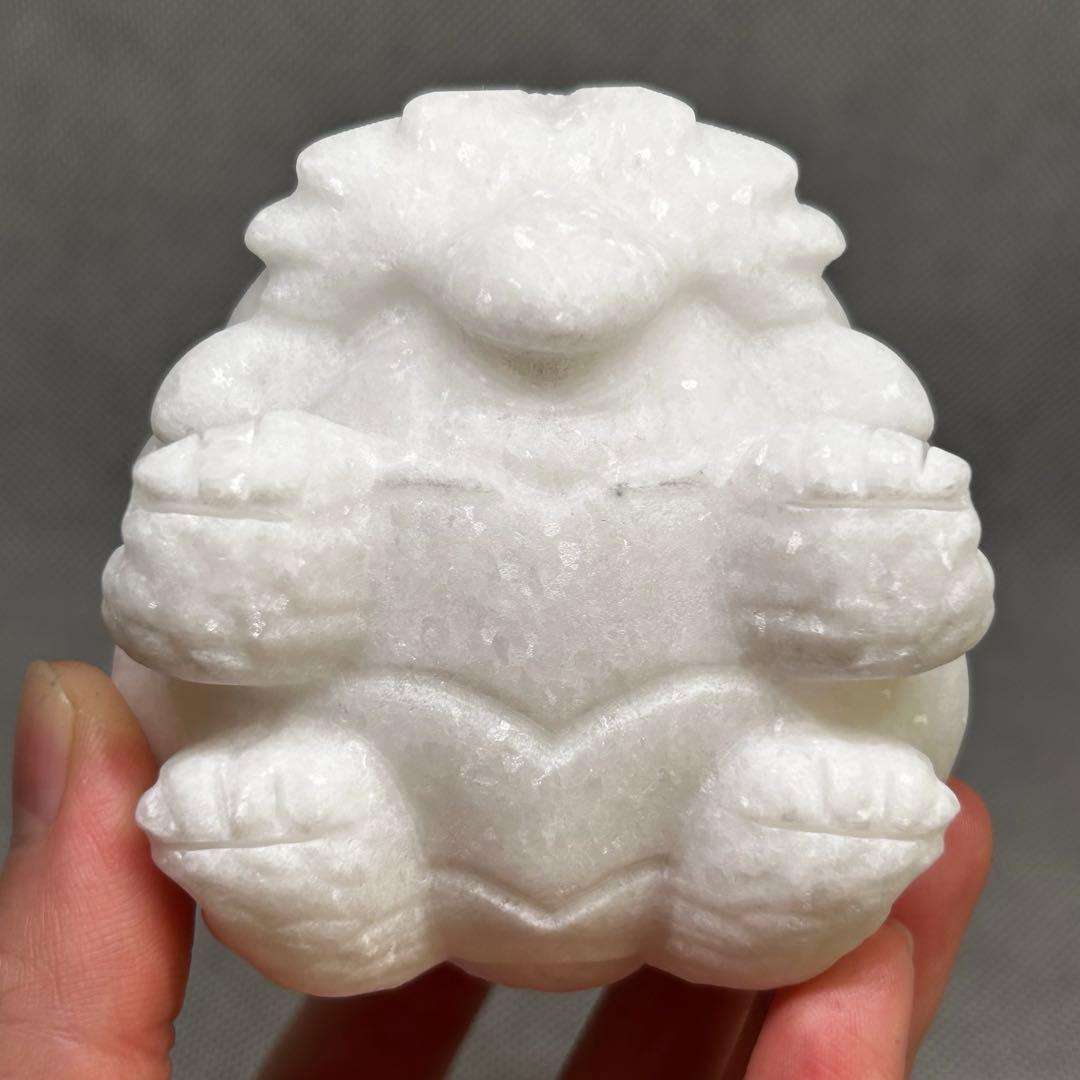 アラバスター　漢白玉　ロングイ　龍亀　置物　美しい　キラキラ　451g