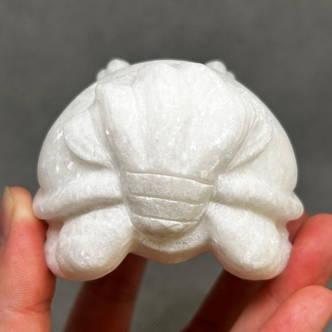 アラバスター　漢白玉　ロングイ　龍亀　置物　美しい　キラキラ　451g