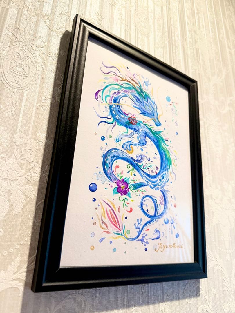 「色鮮やかに輝く水龍」 龍神 開運絵画 アクリル画 龍ノツカイ