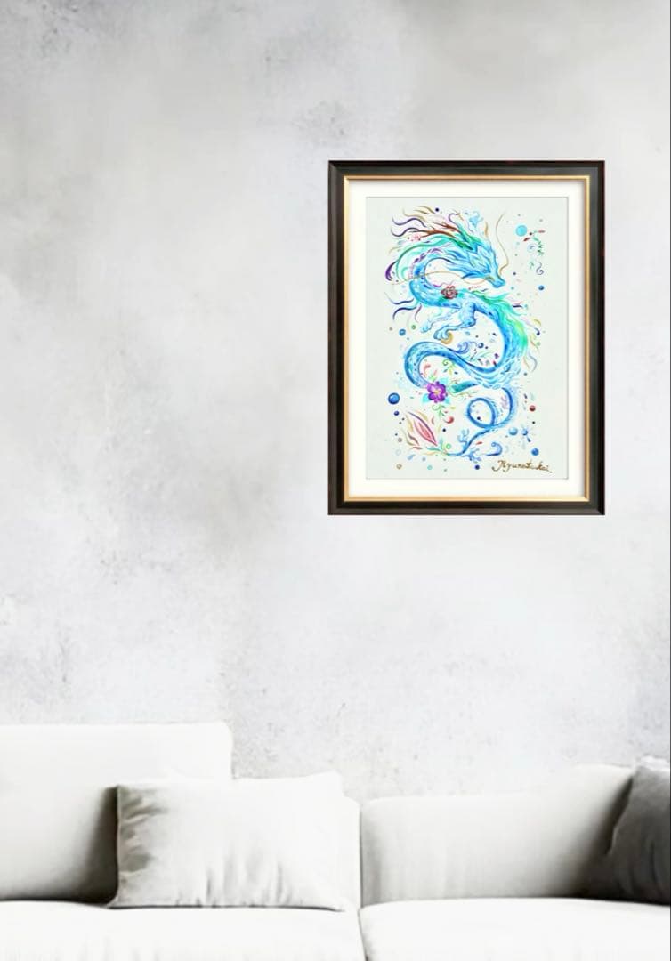 「色鮮やかに輝く水龍」 龍神 開運絵画 アクリル画 龍ノツカイ