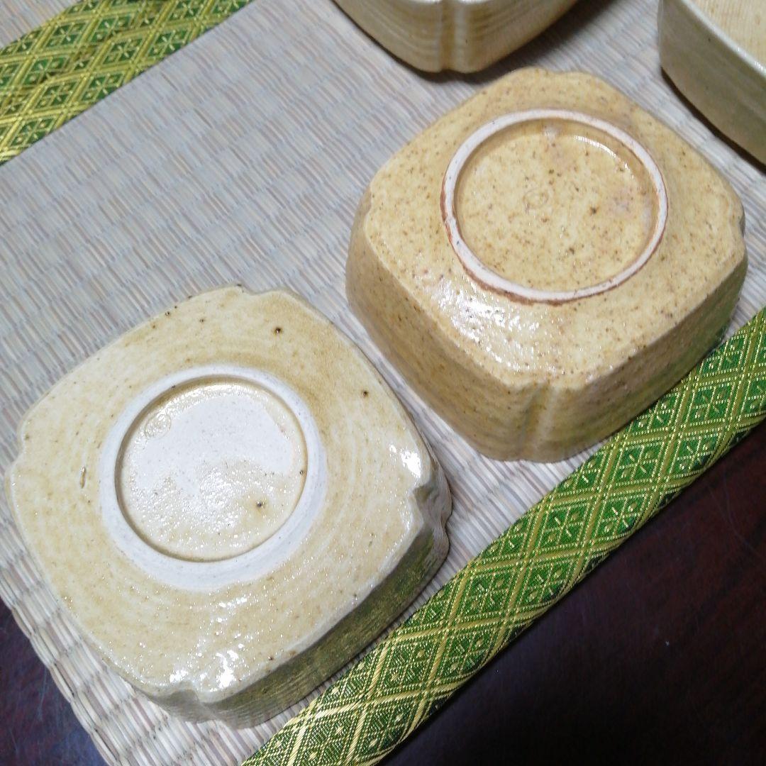 瀬戸焼　加藤丈助　黄瀬戸角向付　11客　大正〜昭和初期