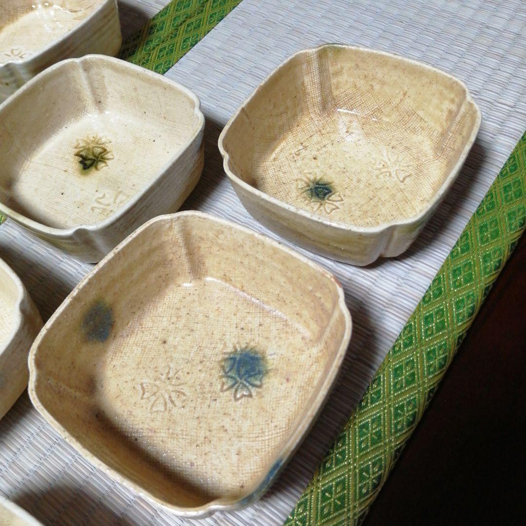 瀬戸焼　加藤丈助　黄瀬戸角向付　11客　大正〜昭和初期