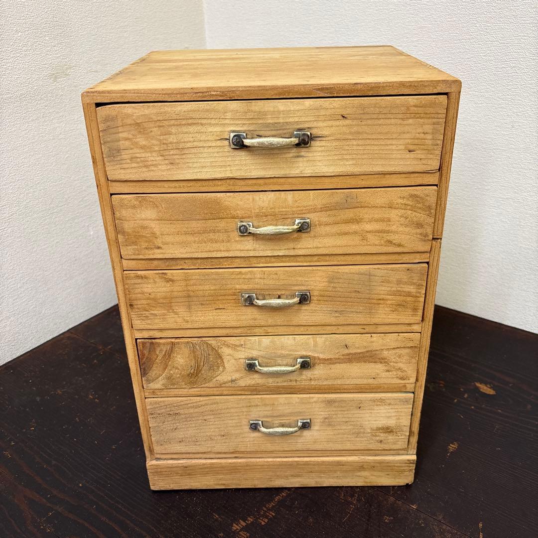 レトロ　木製5段引き出し収納 無垢材／アンティーク　古道具