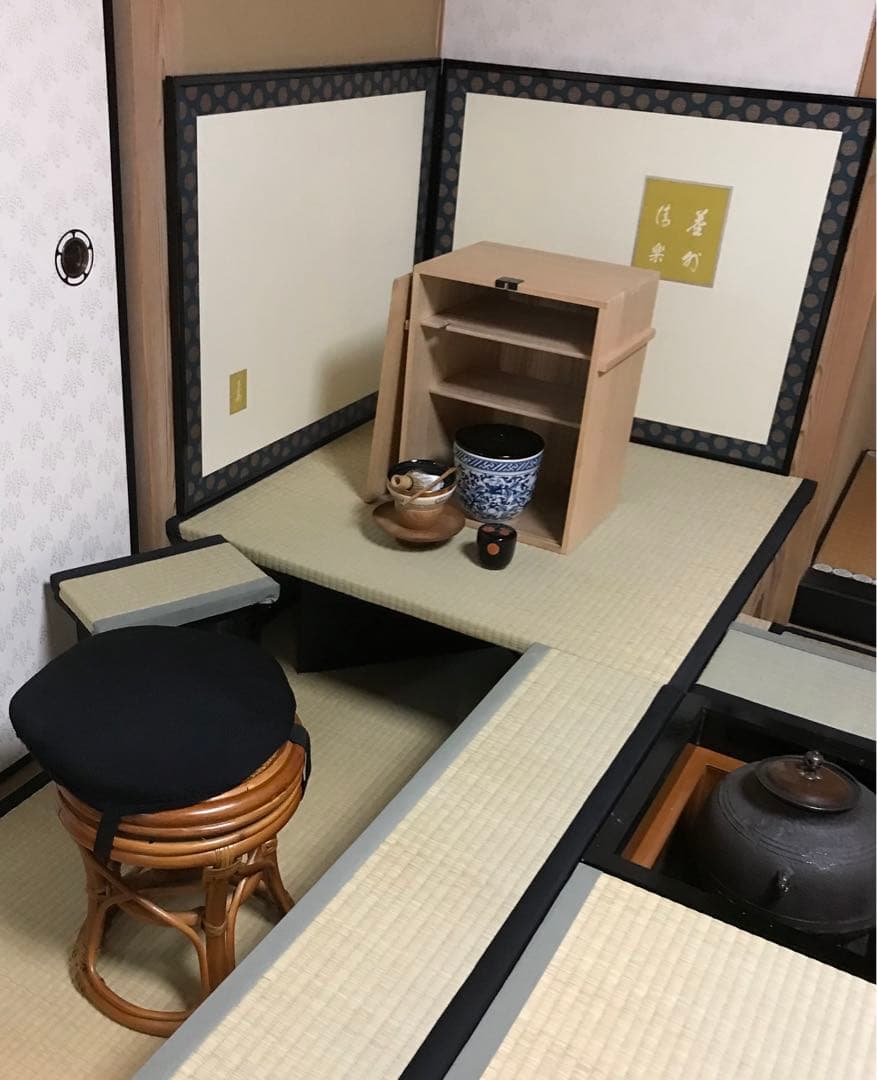 楽々茶棚　収納付き道具畳の台と炉壇ボックス、建水台と貴人畳の角の台の4点セット