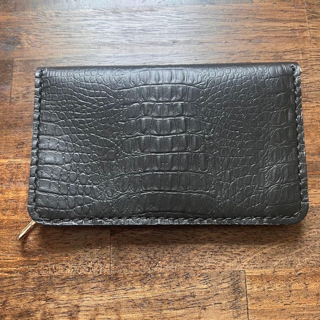 姫路レザー トラッカーウォレット ミドル 黒 クロコ型押し 『紙幣折ら