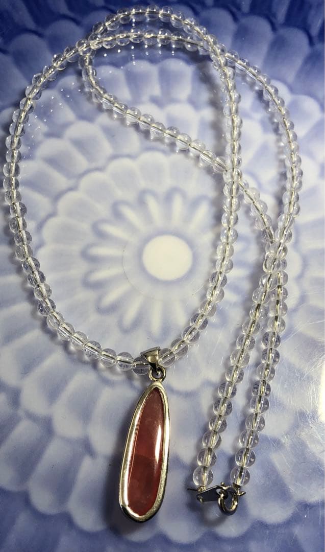 インカローズ、水晶金具シルバーペンダントネックレス現品無料発送