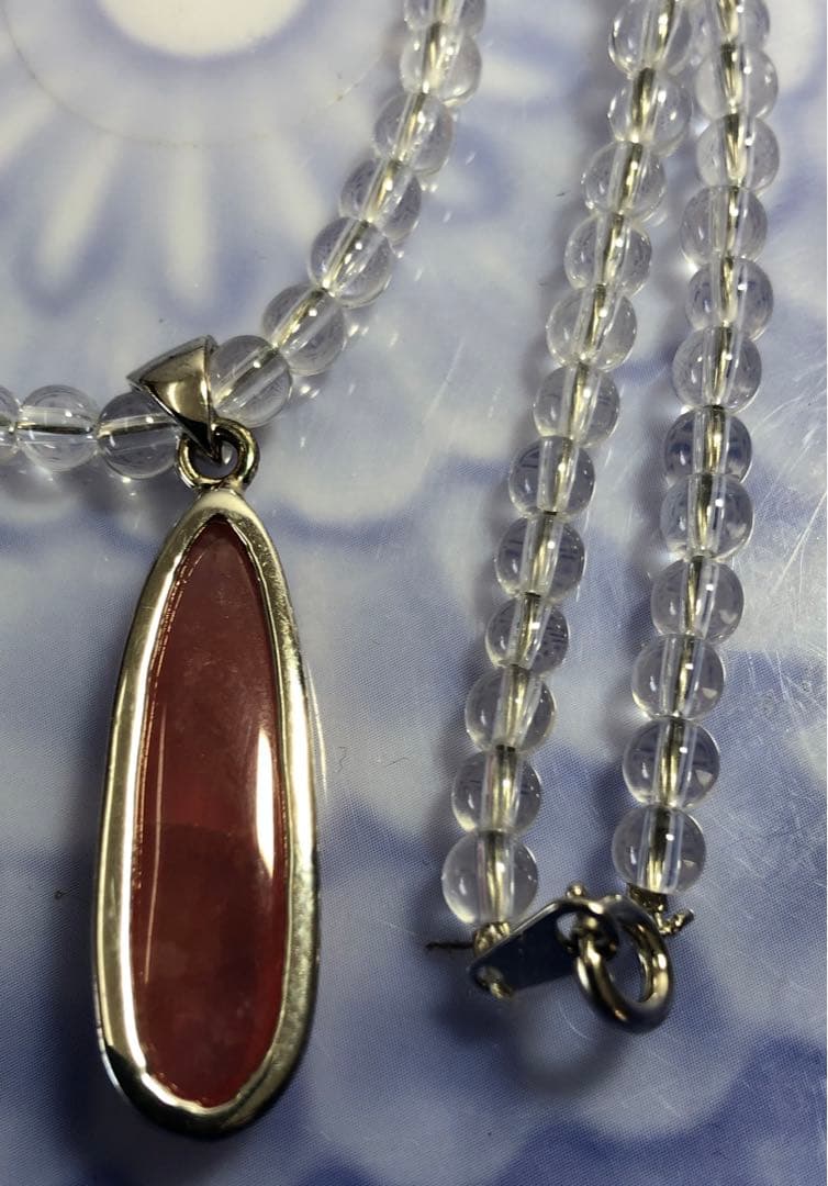 インカローズ、水晶金具シルバーペンダントネックレス現品無料発送