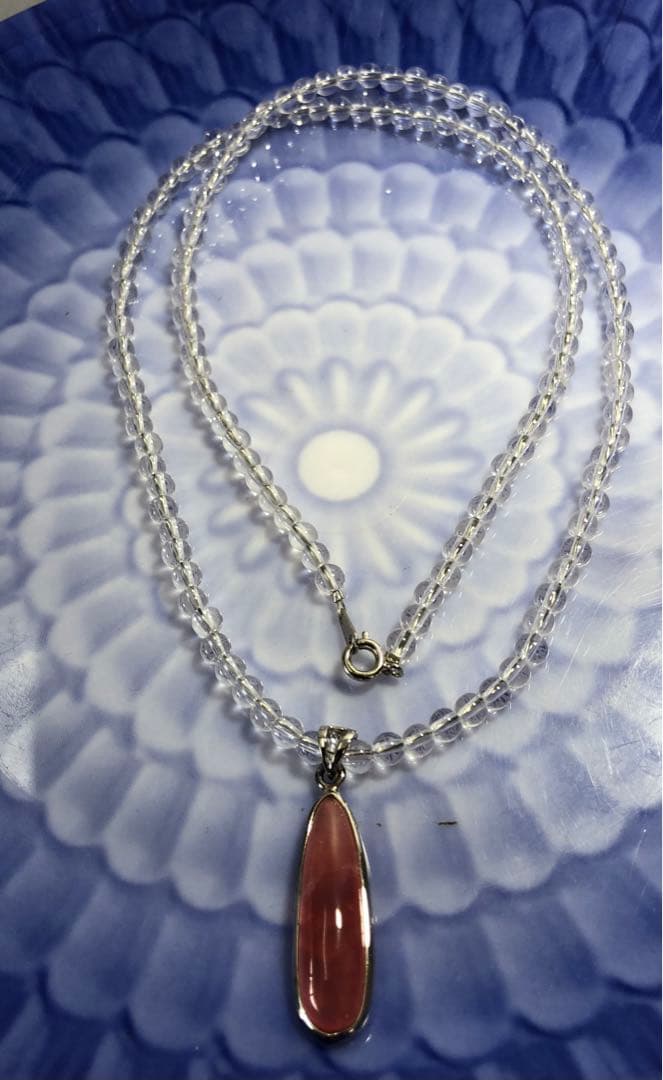 インカローズ、水晶金具シルバーペンダントネックレス現品無料発送