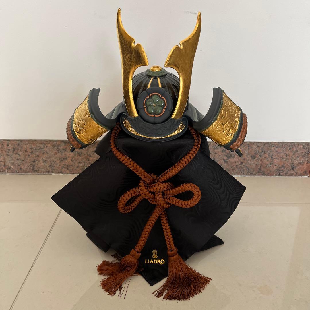 LLADRÓ 武士の兜 グリーングレーと金 約30cm