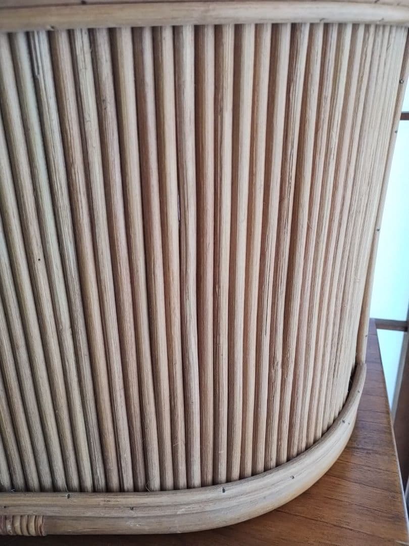 ヴィンテージ　籐小物　ラタン　バンブー　ハンドル付きバスケット　マガジンラック