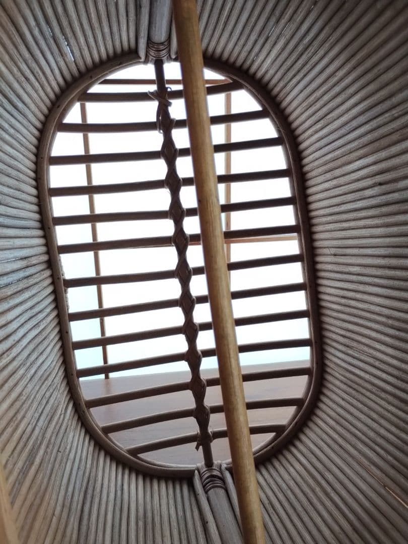 ヴィンテージ　籐小物　ラタン　バンブー　ハンドル付きバスケット　マガジンラック