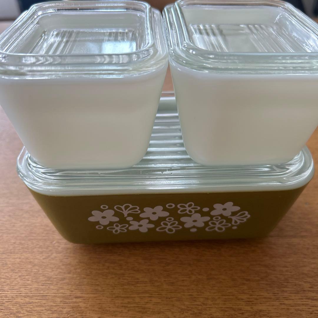 オールドPyrex花柄ガラス保存容器3個セット
