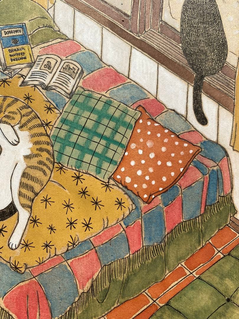 《送料無料》原画「寝室の猫たち」猫イラスト 水彩画