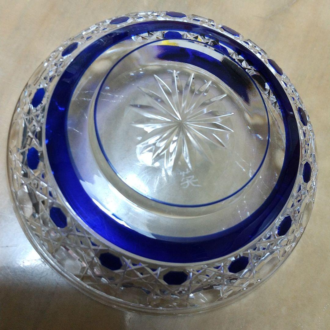 小林英夫 被せ硝子 籠目切子小皿 八角籠目紋