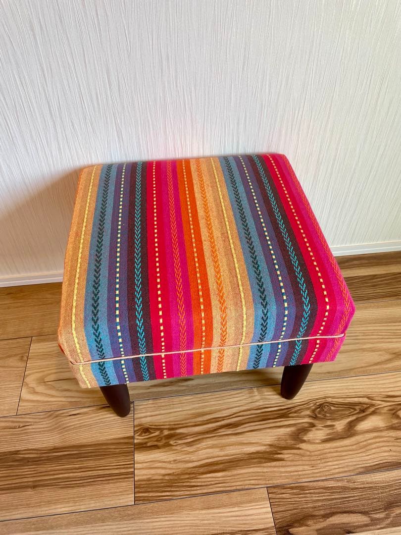 1点もの　スポンジ新品　布部張り替え済　スツール　オットマン　カントリー　インド