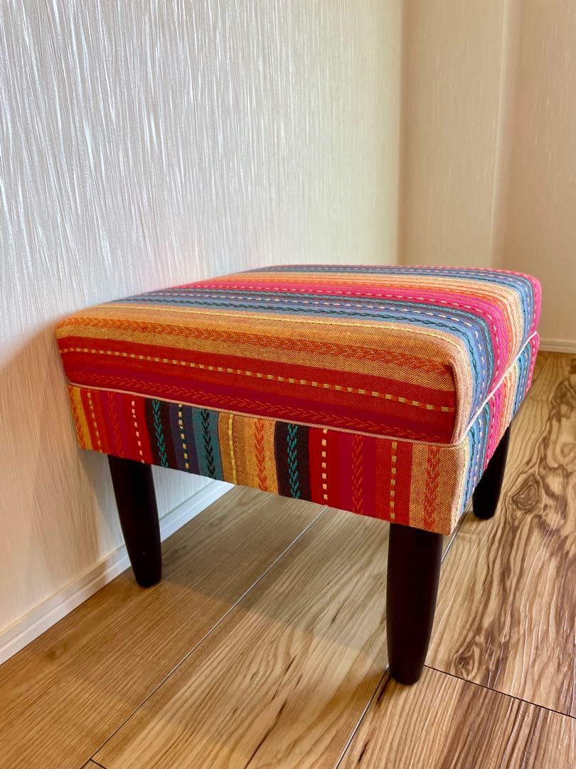 1点もの　スポンジ新品　布部張り替え済　スツール　オットマン　カントリー　インド