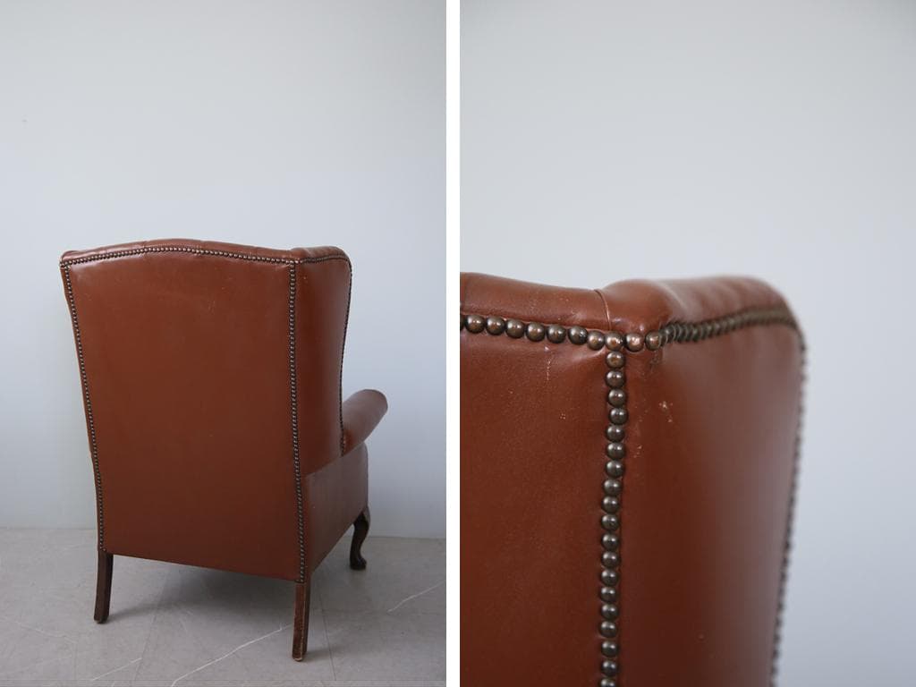 英国アンティークチェスターフィールドアームチェア/本革レザーソファー89-180