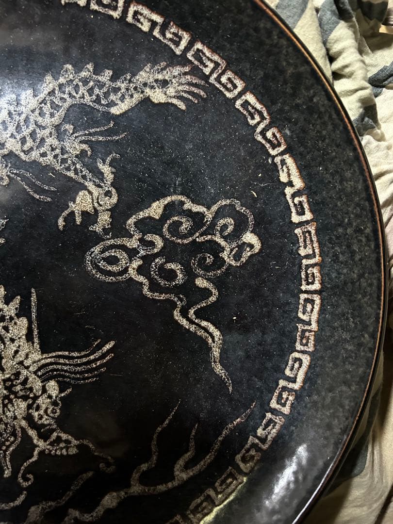 中国古美術 宋時代吉州窯黑釉龍紋皿共箱