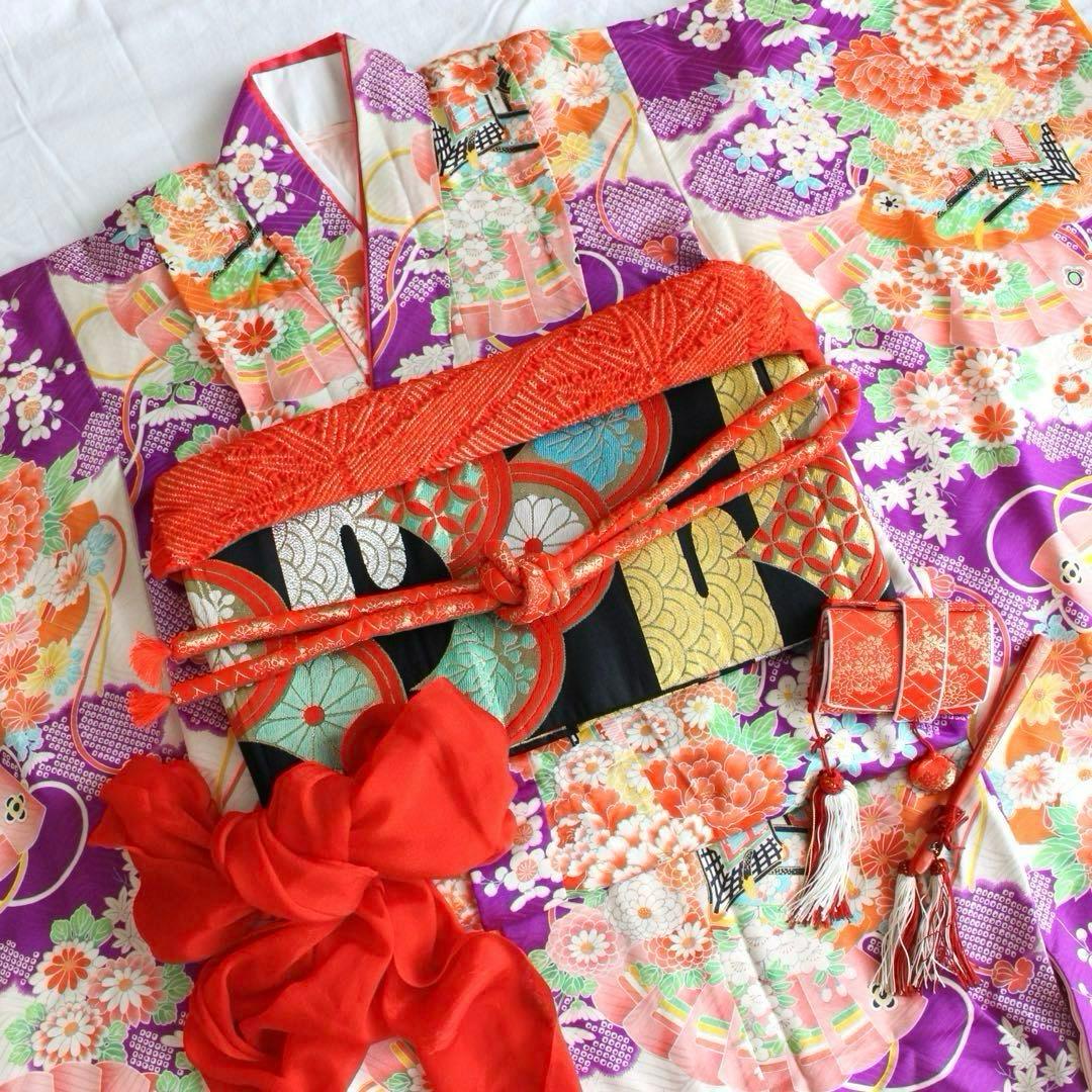 七五三 7歳 女の子 子供 正絹 着物 帯 セット