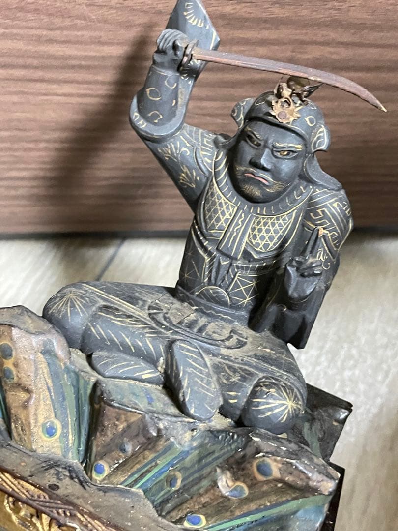 ☆極上時代彫り☆妙見菩薩/木彫/木造/金泥/玉眼/仏像/置物/武士/仏教