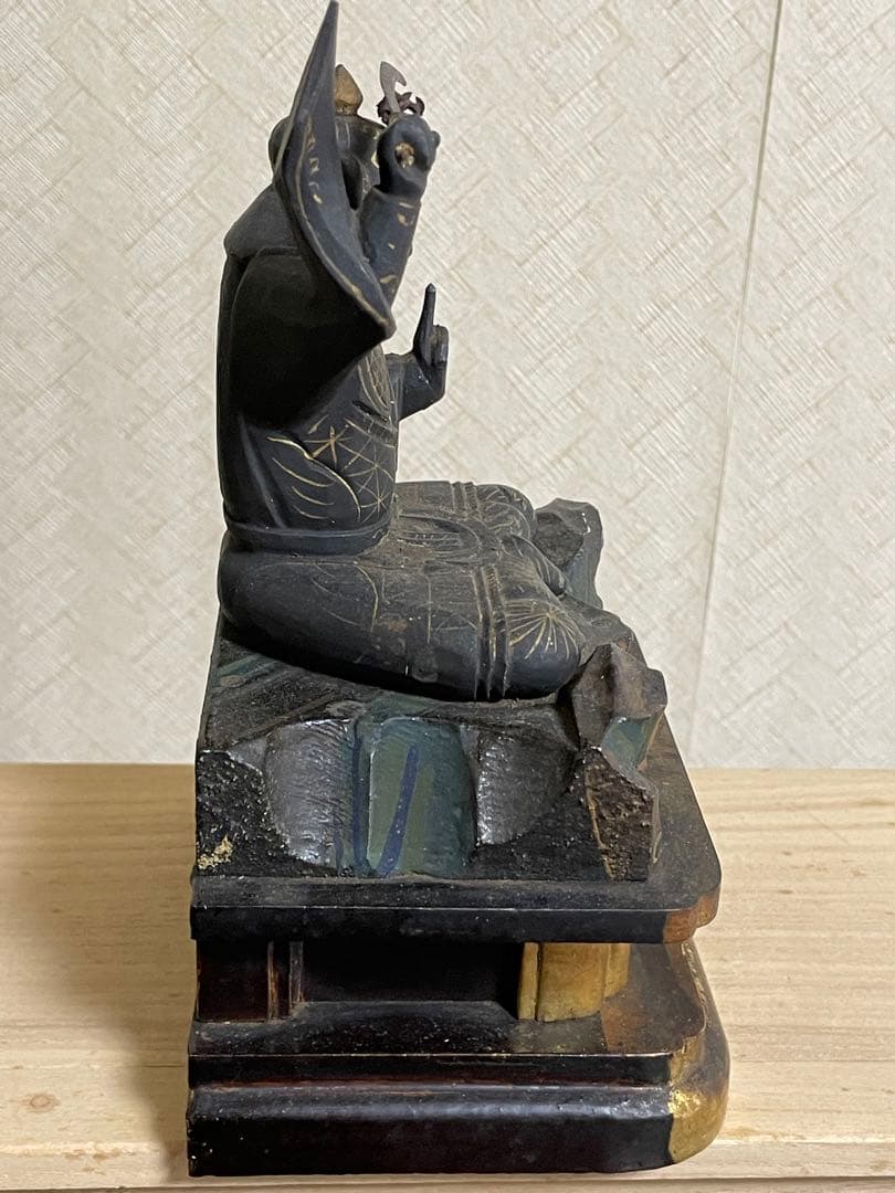 ☆極上時代彫り☆妙見菩薩/木彫/木造/金泥/玉眼/仏像/置物/武士/仏教
