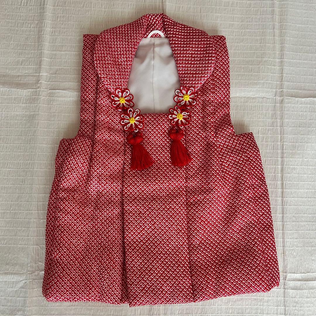 七五三 3歳 フルセット 着物 正絹 総絞り 被布 刺繍 三歳 赤 草履 753