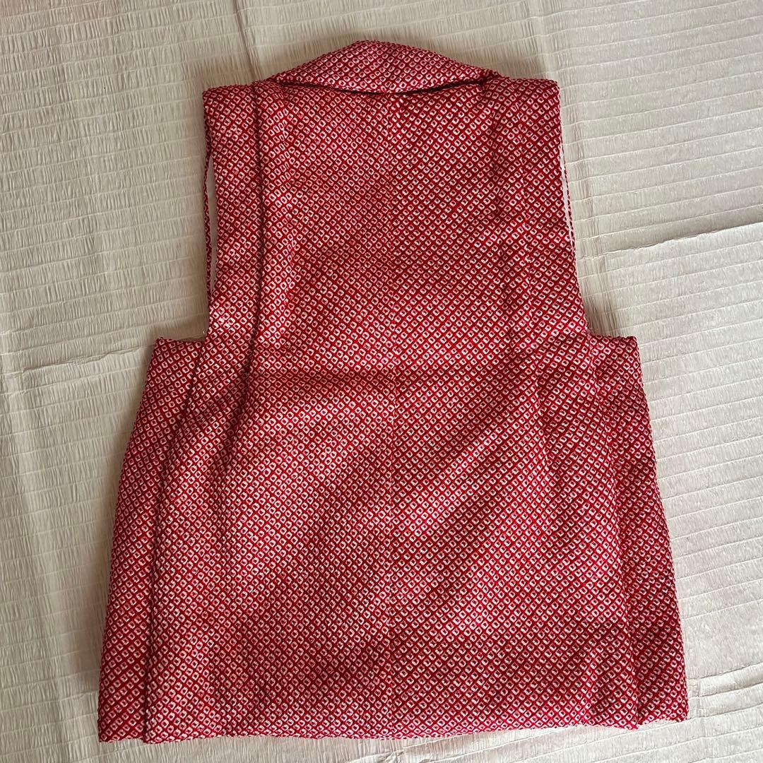 七五三 3歳 フルセット 着物 正絹 総絞り 被布 刺繍 三歳 赤 草履 753