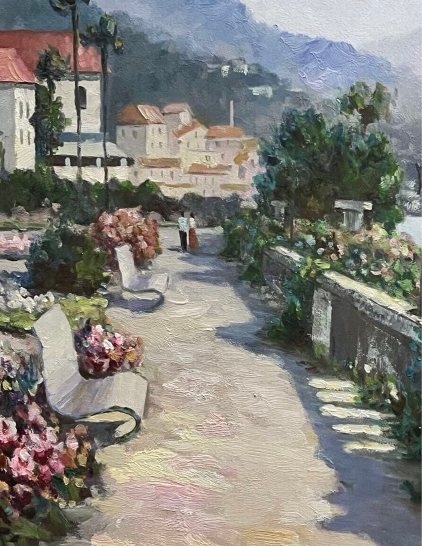 作者不明　油絵　人見友紀　お好きな　海　散歩