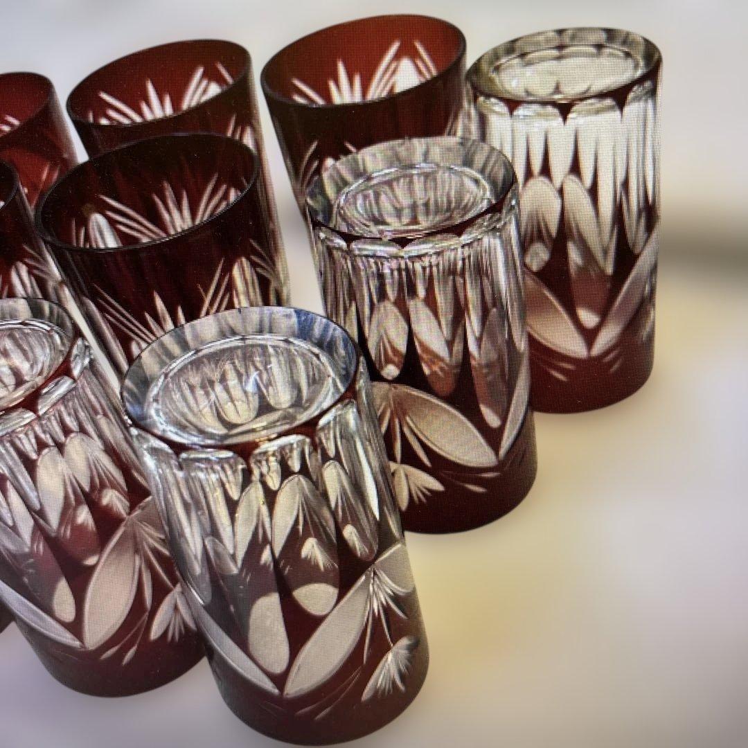 江戸切子 12個まとめ 昭和レトロ ハンドメイド 色被せ切子グラス 切子