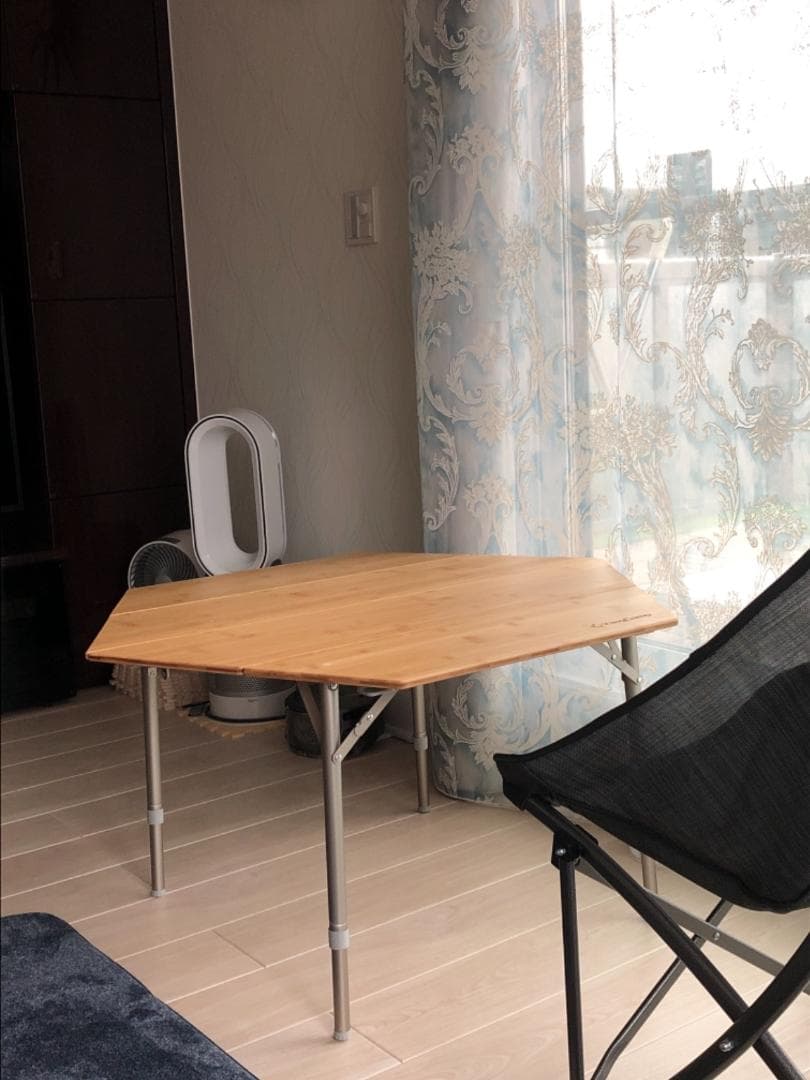 アウトドア六角竹天板テーブル 折り畳み 直径100 高さ調節可