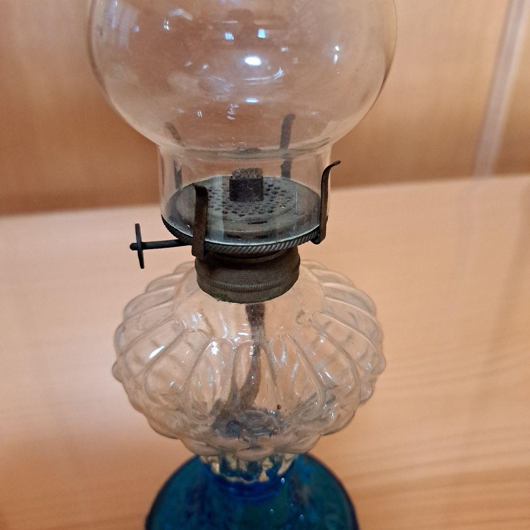貴重品　未使用　明治〜大正期　魅惑のブルーガラス　オイルランプ　収納飾り台セット