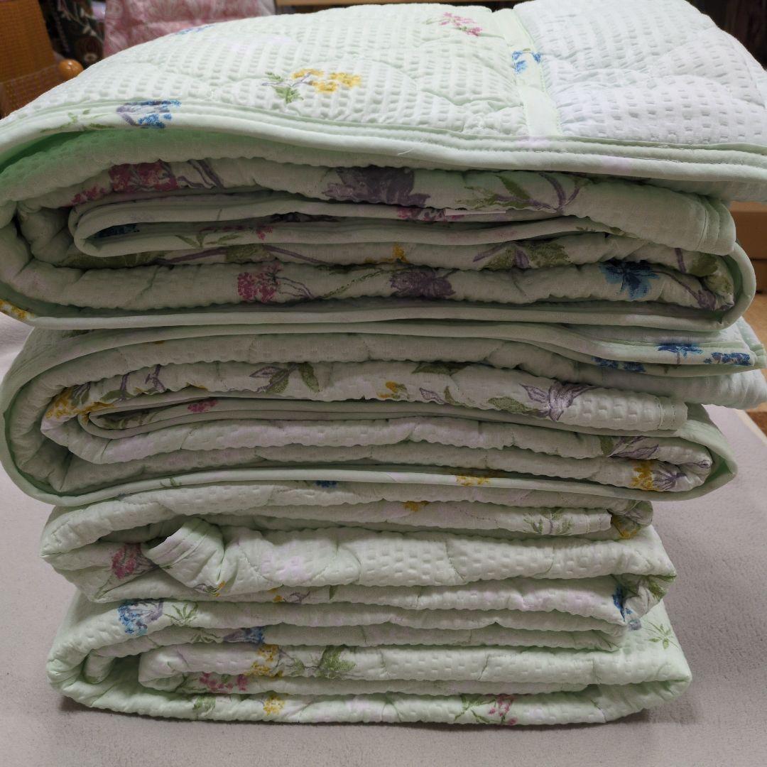 敷きパッド＆肌掛け布団やわらかリップルグリーン2セット組