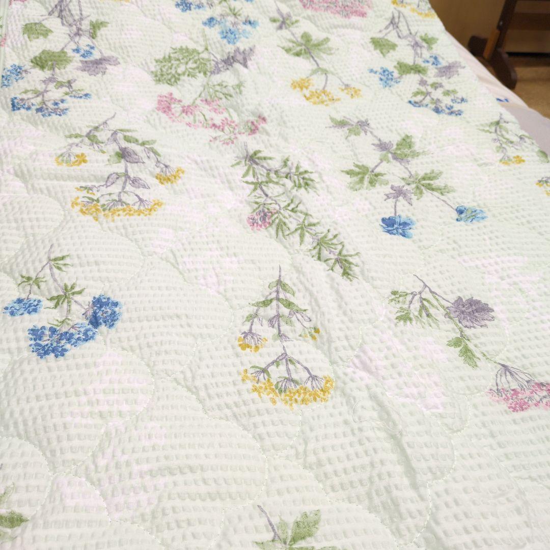 敷きパッド＆肌掛け布団やわらかリップルグリーン2セット組