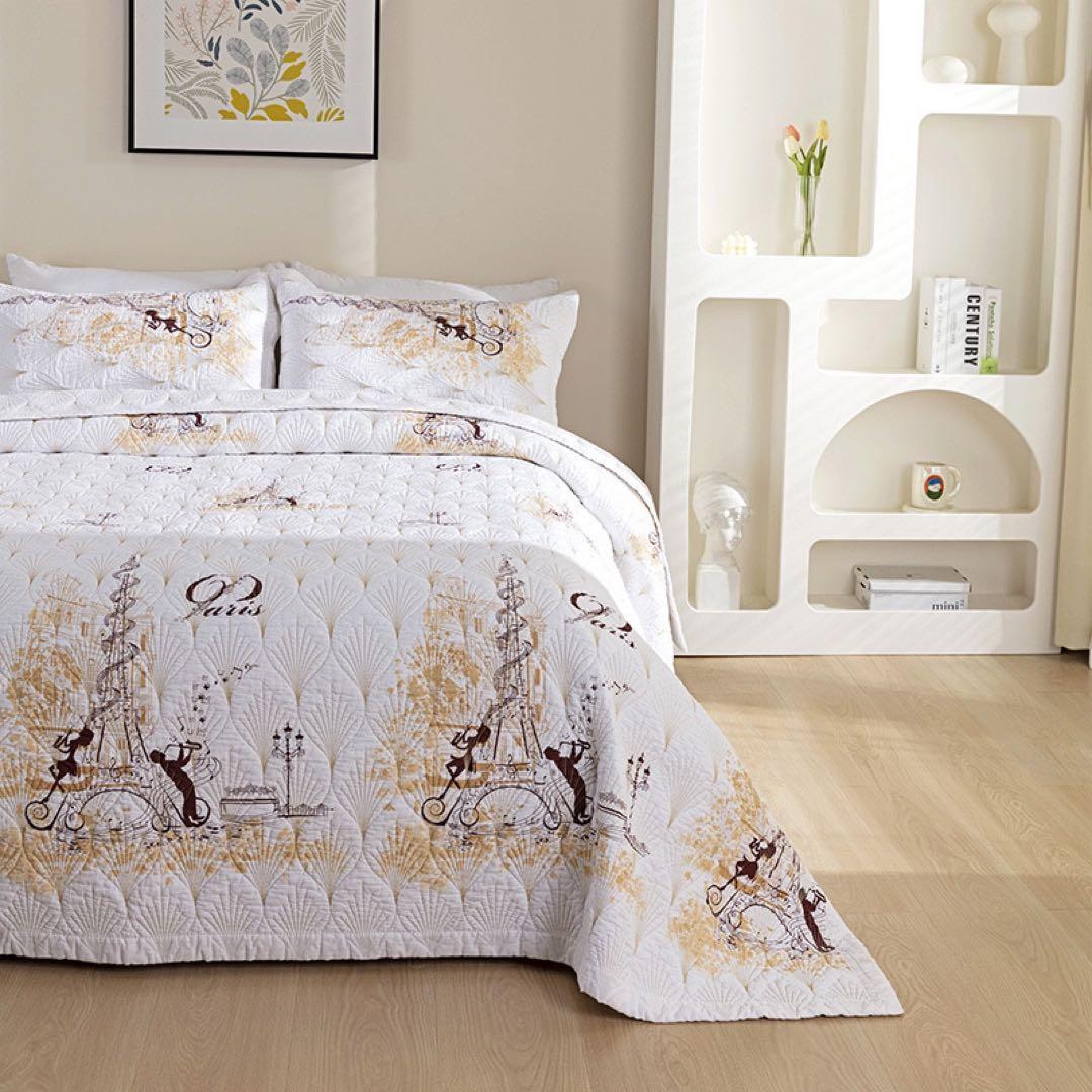 キルトベッドカバー3点セット綿マルチカバー キルティング pairs