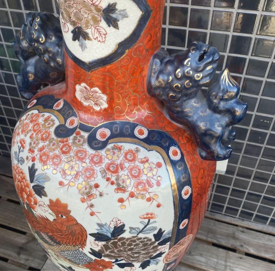 伊万里焼 大花瓶 壺 金襴手 花鳥文 骨董品 稀少 高さ76cm 狛犬